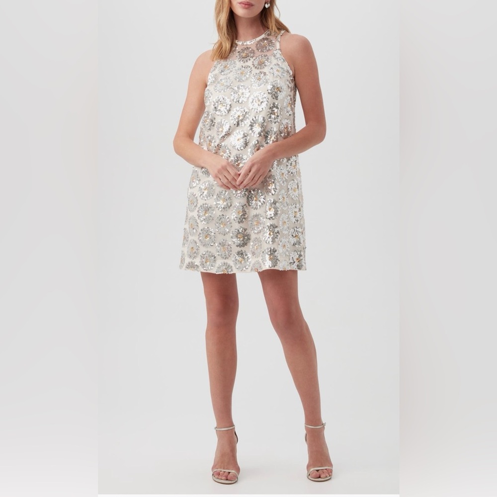 NWT Trina Turk Johana Dress Silver and Gold Sequin size xs